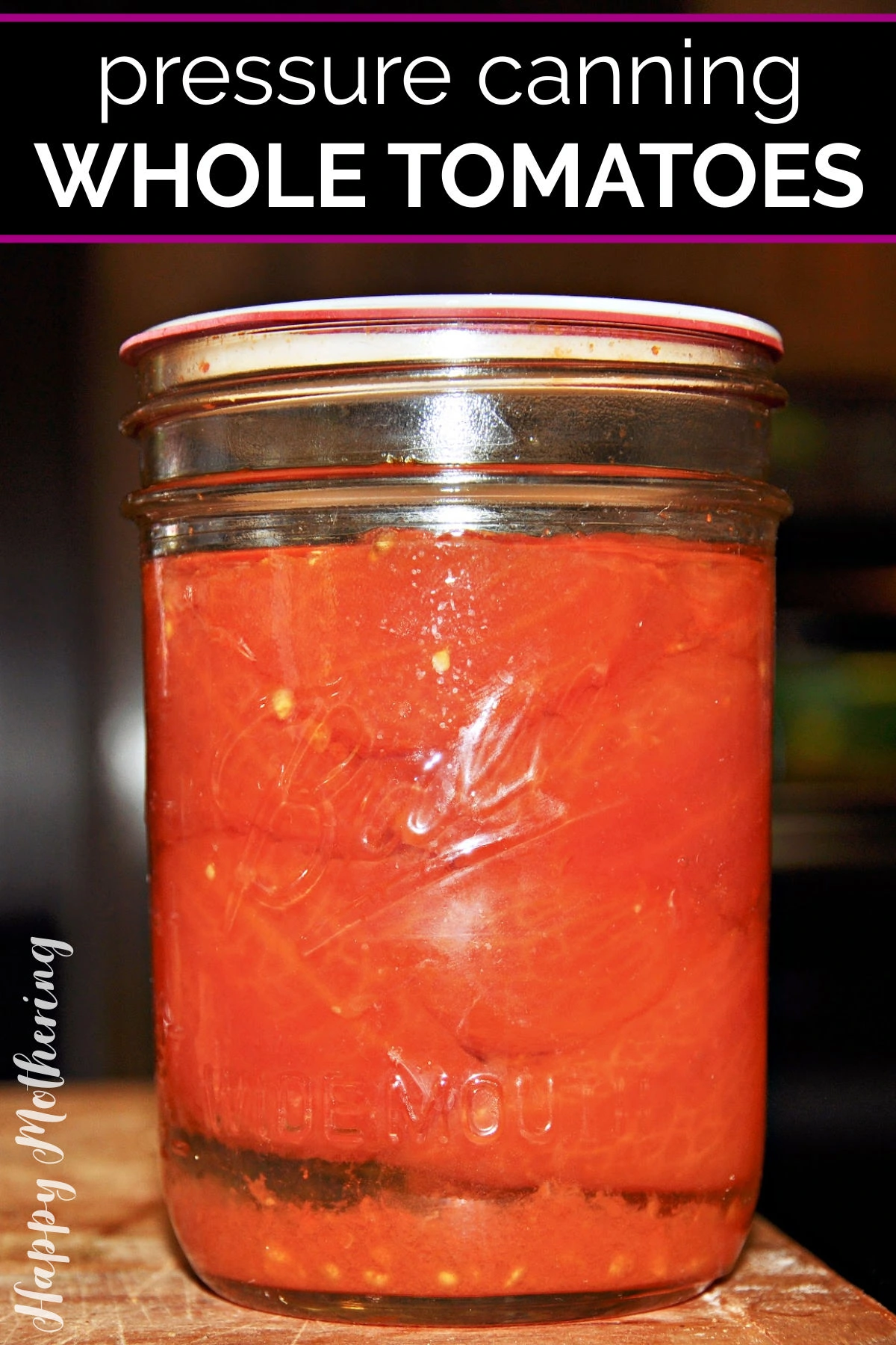 Pint of canned whole tomatoes from the garden.