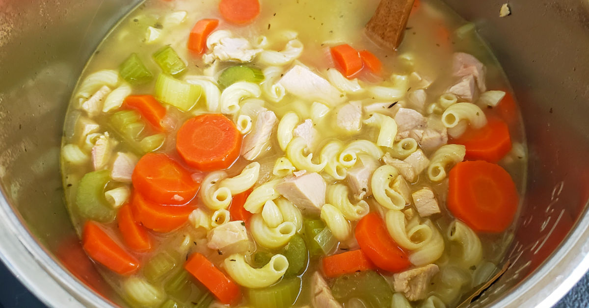 Cooked Instant Pot Gluten Free Chicken Noodle Soup.