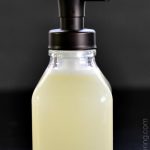 Tall glass bottle of homemade foaming hand soap