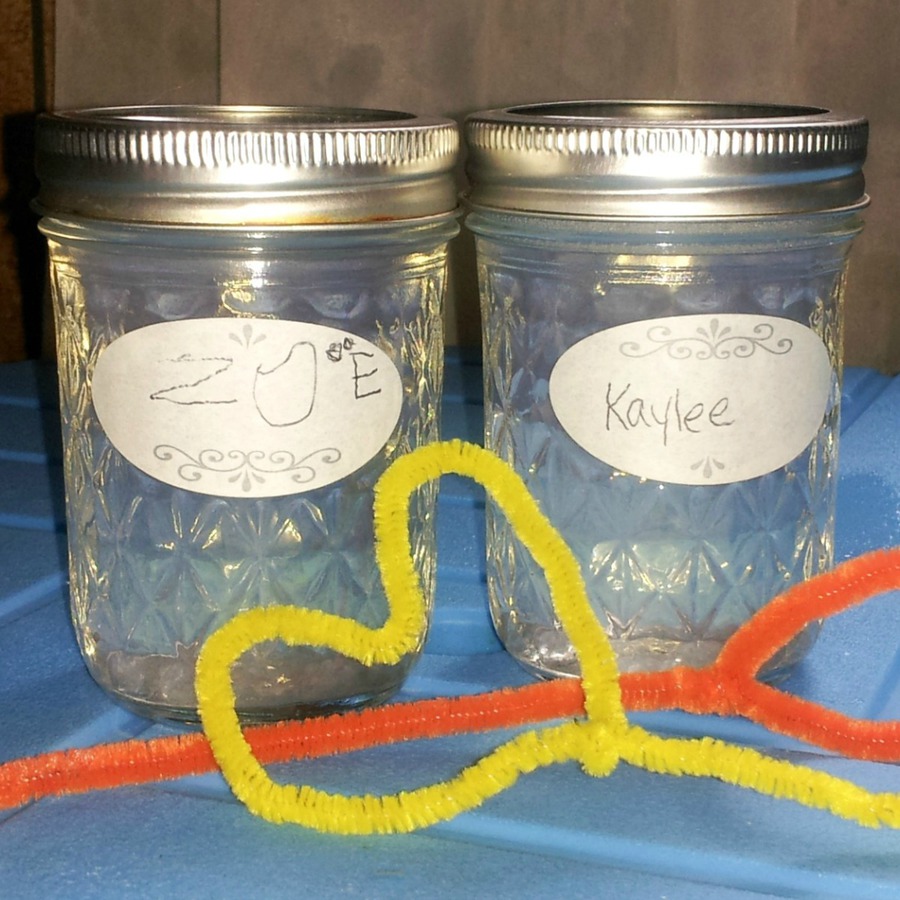 Close up of homemade bubbles in jelly jars with pipe cleaner wands