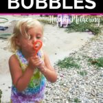 Kaylee blowing a bubble from the DIY bubbles she made