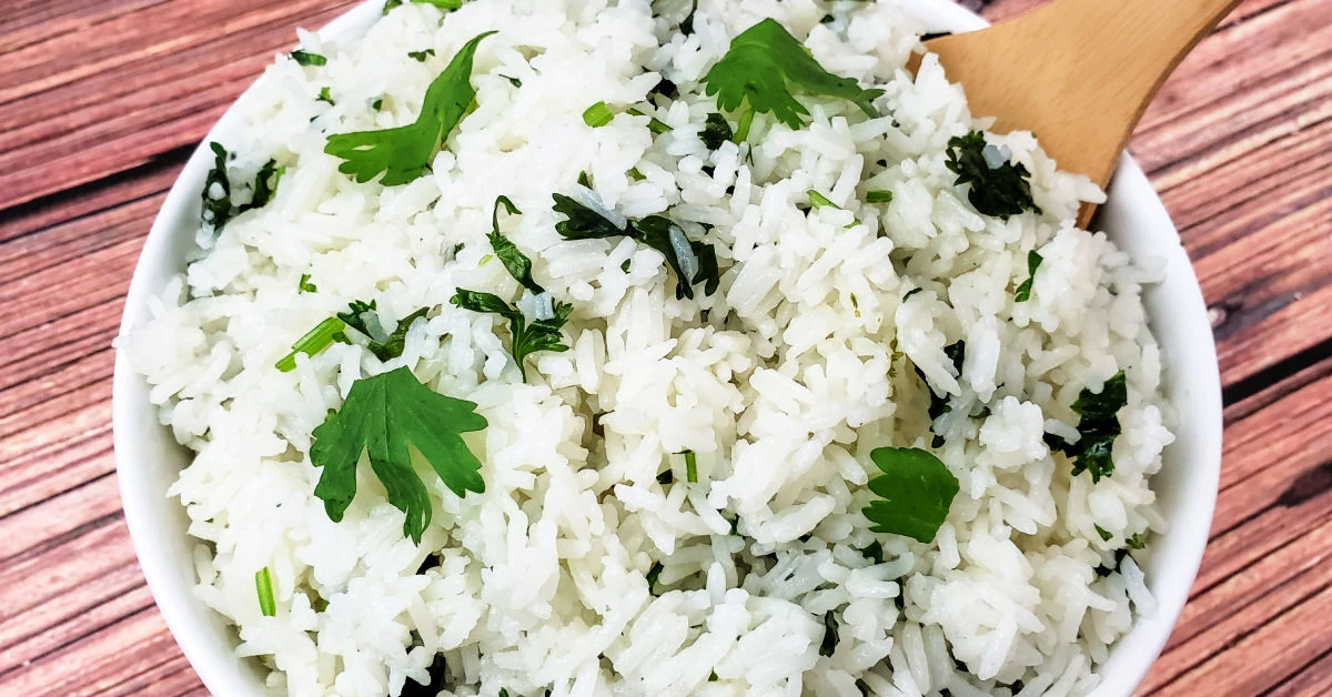 Closeup of homemade cilantro lime rice.