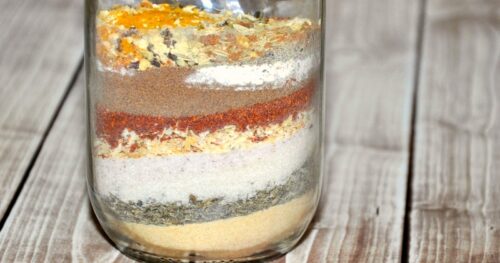 Close up of layered Jamaican Jerk Spice Mix in jar