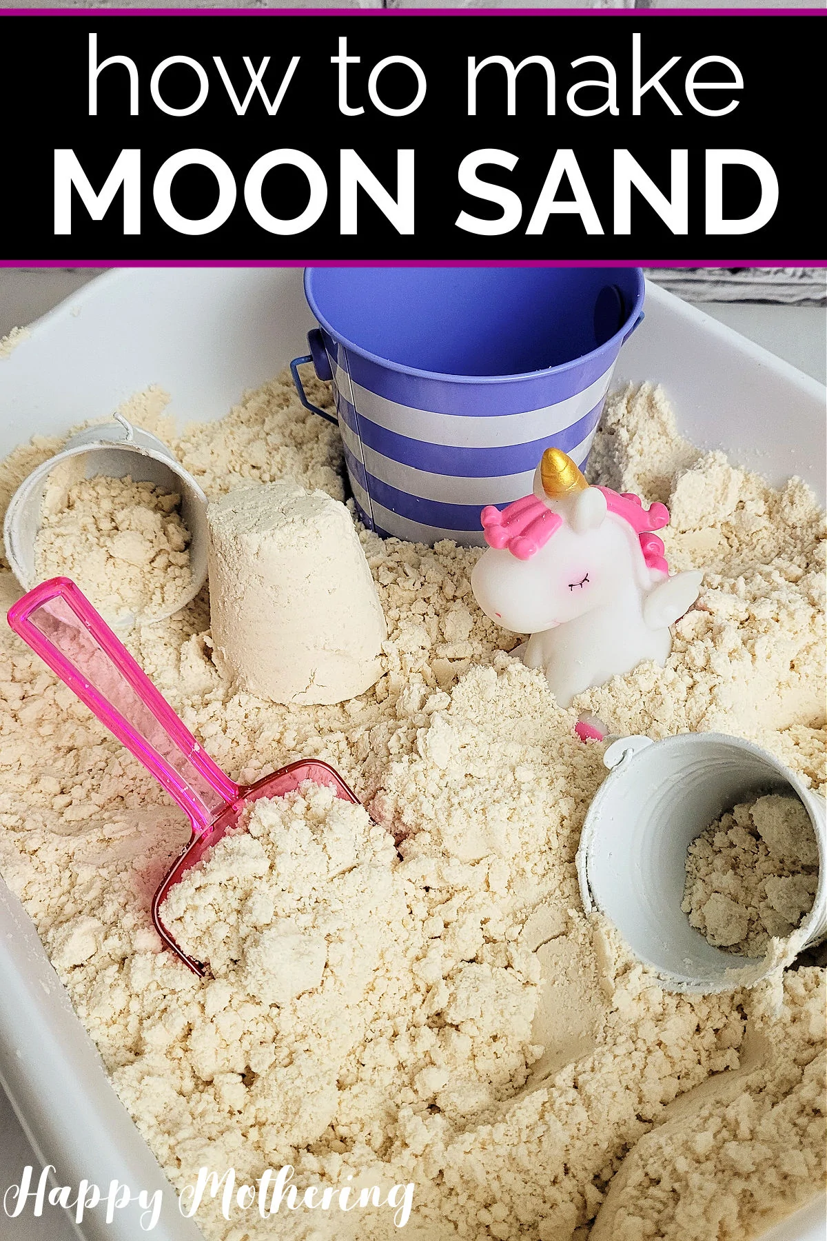 Moon sand that has been shaped with a measuring cup