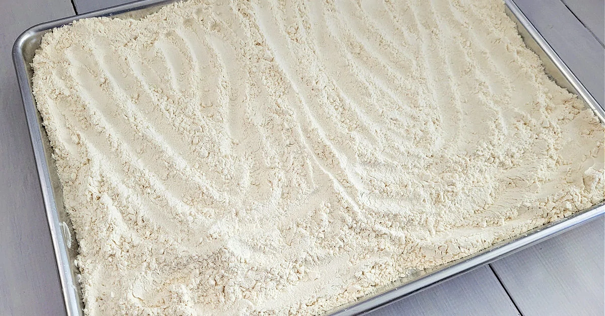 Baked flour on a large sheet pan.