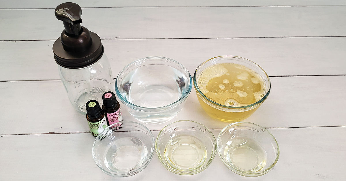 Ingredients to make homemade hand soap.