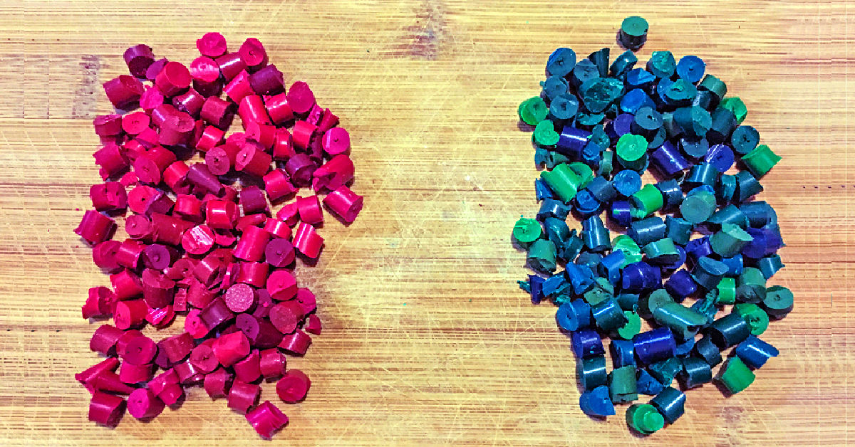 Chopped up red and green crayon pieces.