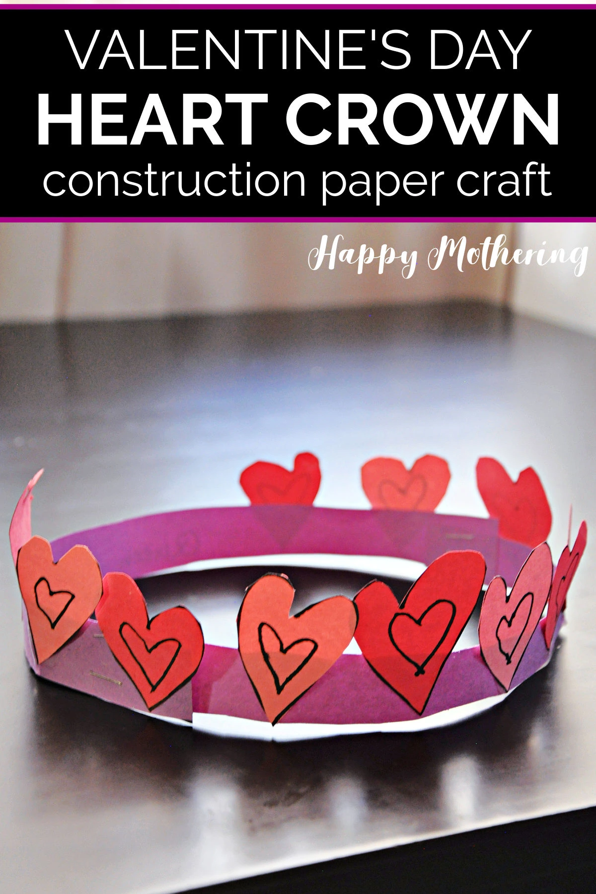 Crown of hearts made with construction paper for Valentines' Day