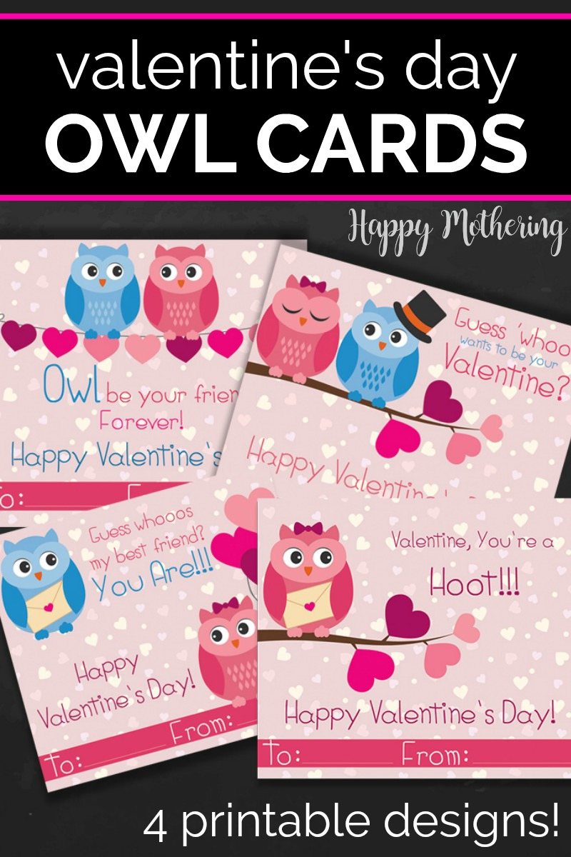 Images of printable owl themed Valentine's Day cards