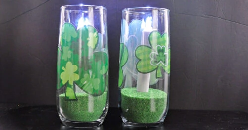 Two St. Patrick's Day Candle Vases with Flameless Candles.