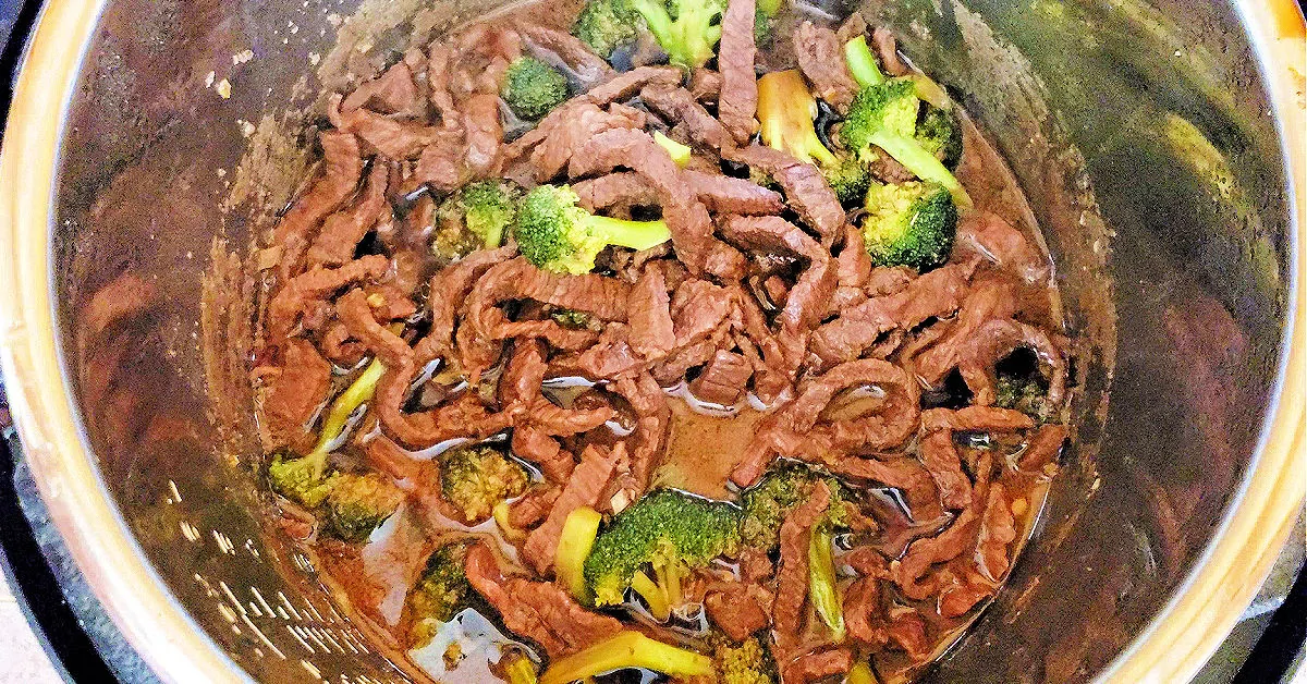 Mongolian Beef and Broccoli after being pressure cooked in the Instant Pot