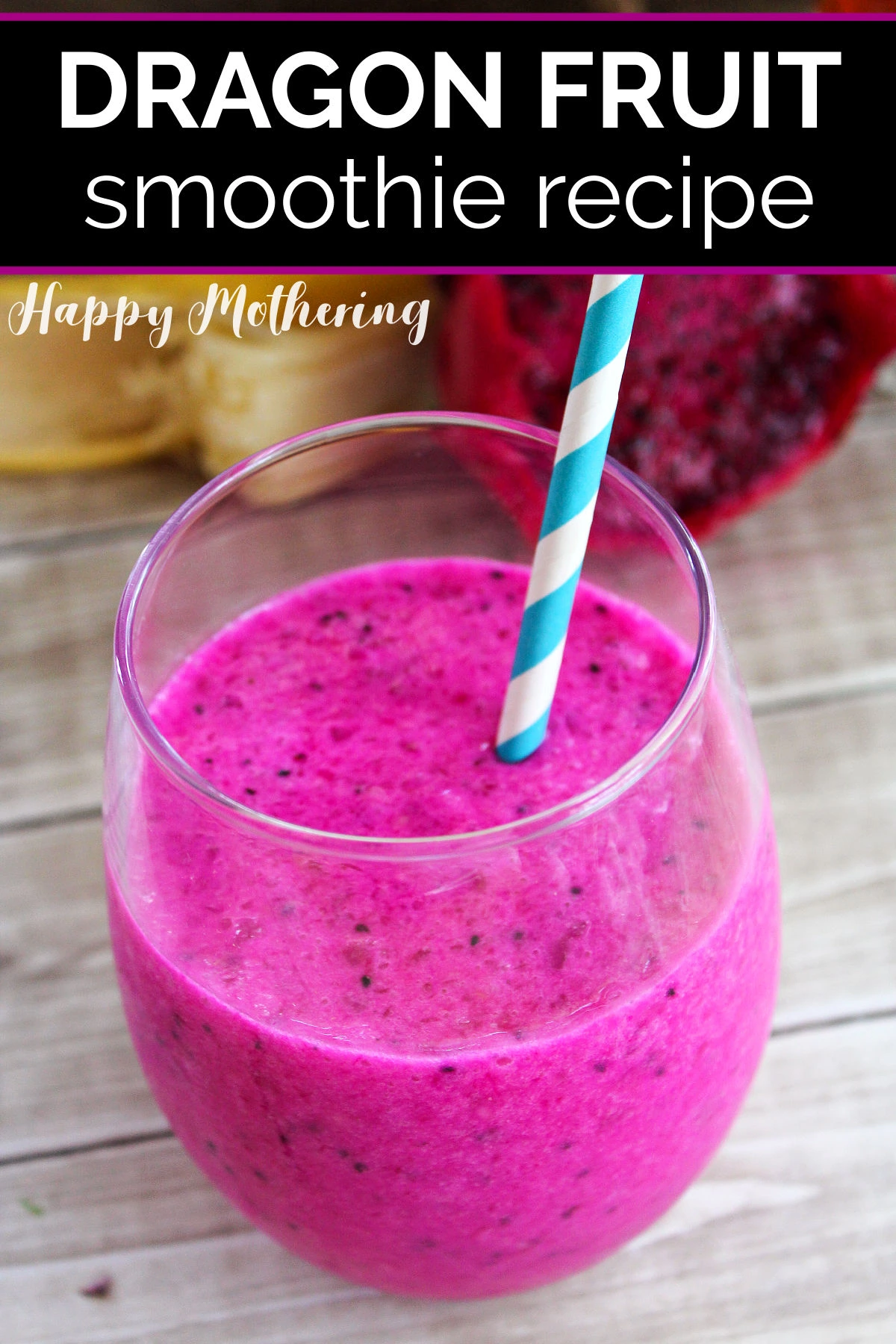 A Dragon Fruit Smoothie is a fun way to introduce your family to exotic fruits. The bright pink color and slightly sweet flavor make a unique smoothie!