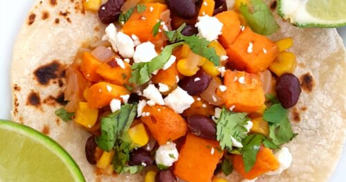 Close up of the black bean and sweet potato taco filling