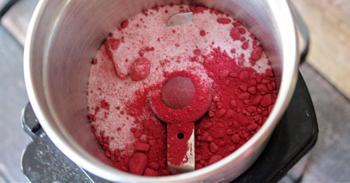 Arrowroot and beet root powder in small food processor