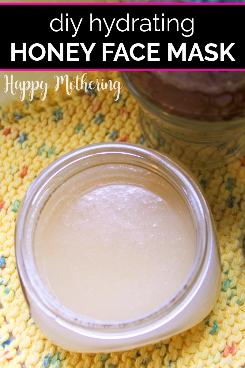 Overhead view of DIY honey lemon face mask on a yellow knit cloth next to honey jar