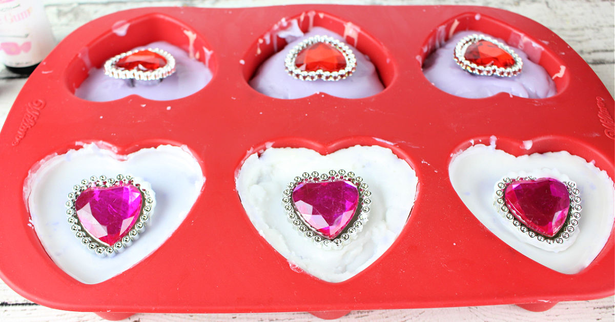 Heart rings pressed into soap in a silicone mold