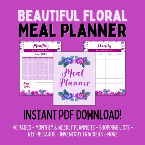 Ad for floral meal planner on Etsy.