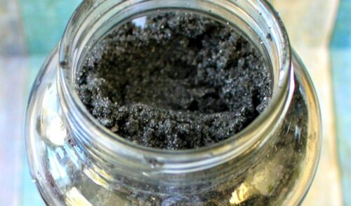 Close up of activated charcoal sugar scrub