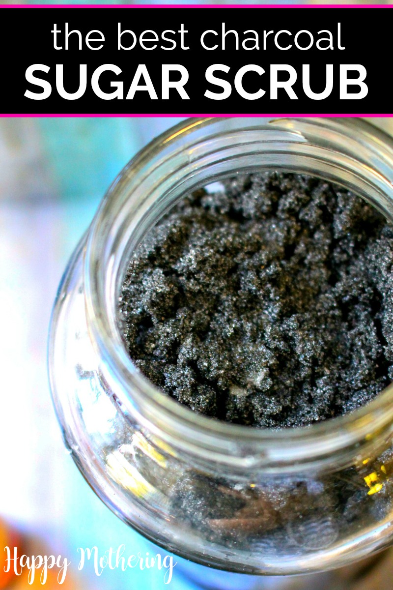 Overhead view of activated charcoal sugar scrub
