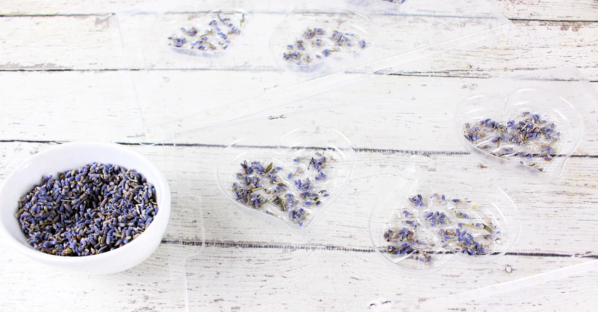 lavender buds in a heart shaped mold