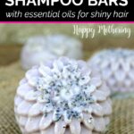One DIY shampoo bar in front of two others blurred in the background