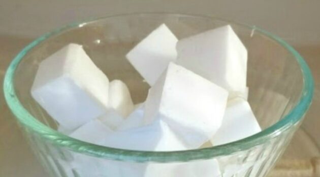 Chopped up shea butter melt and pour soap in a clear glass bowl