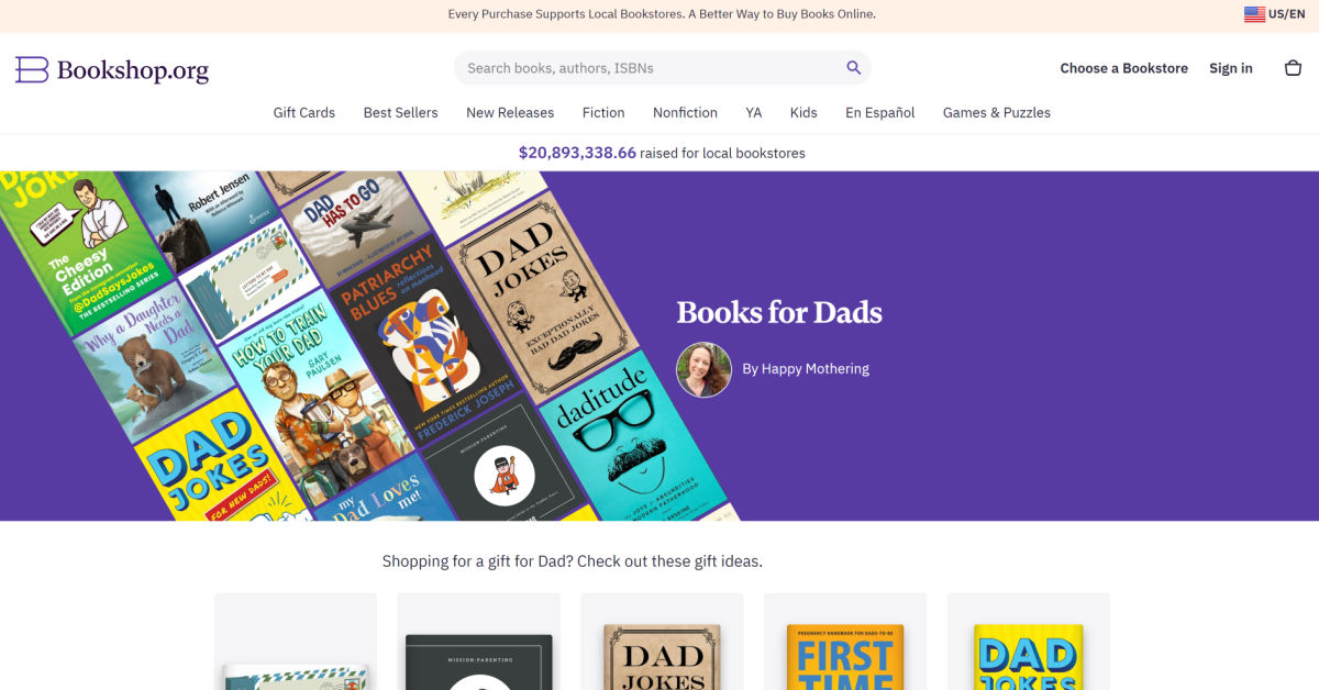 List of books for dads on bookshop.org, curated by Happy Mothering.
