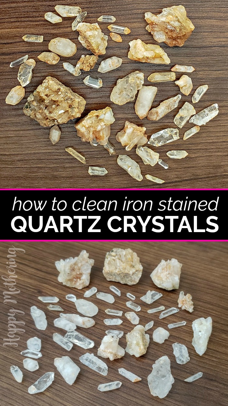 There is a simple method for cleaning iron from quartz crystals. Learn what solution I soak my crystals in to get them sparkling clean.
