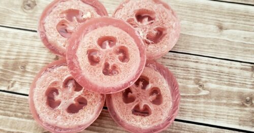 5 Loofah Soaps on a table