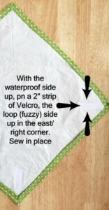 Sew a velcro strip fuzzy size up in the right corner