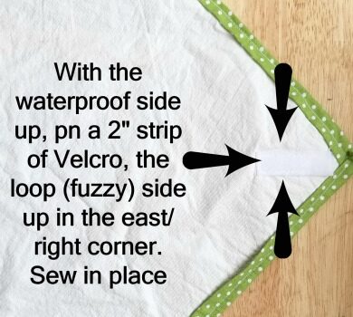 Sew a velcro strip fuzzy size up in the right corner