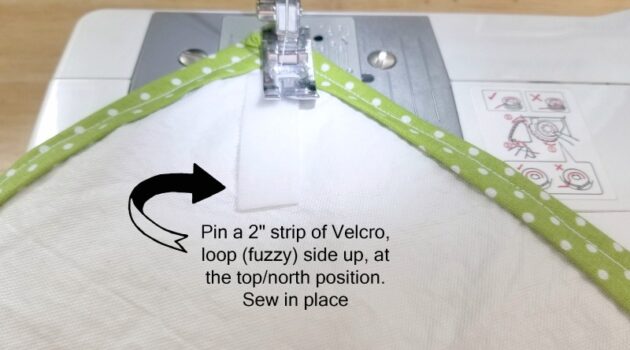 Sewing a velcro strip with the fuzzy size up at the top position of the sandwich wrap