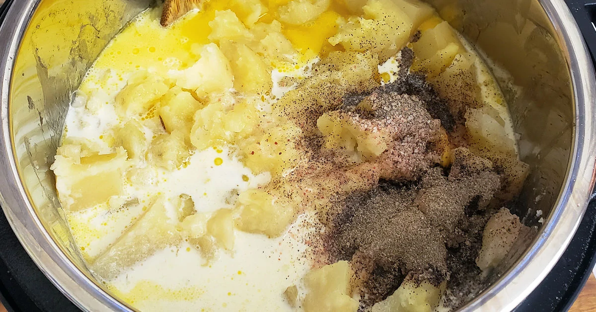 Potatoes cooked in Instant Pot with butter, cream, salt and pepper.