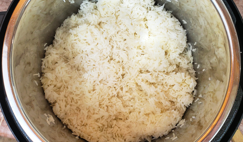 Jasmine rice in the Instant Pot after being fluffed.