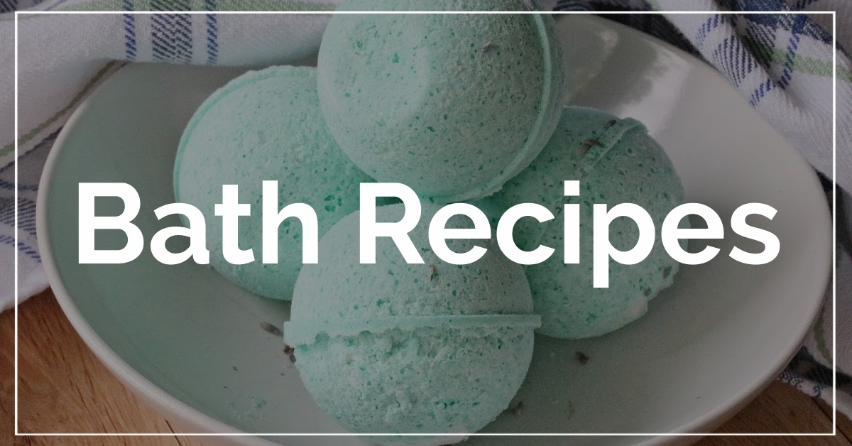 Bath Recipes category. With a background of green bath bombs.