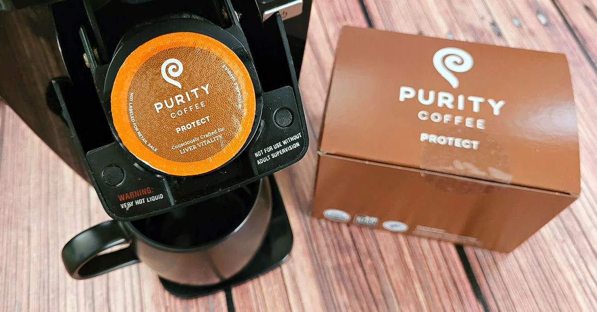 Purity Coffee Pod in Protect blend in Keurig single serve brewer.