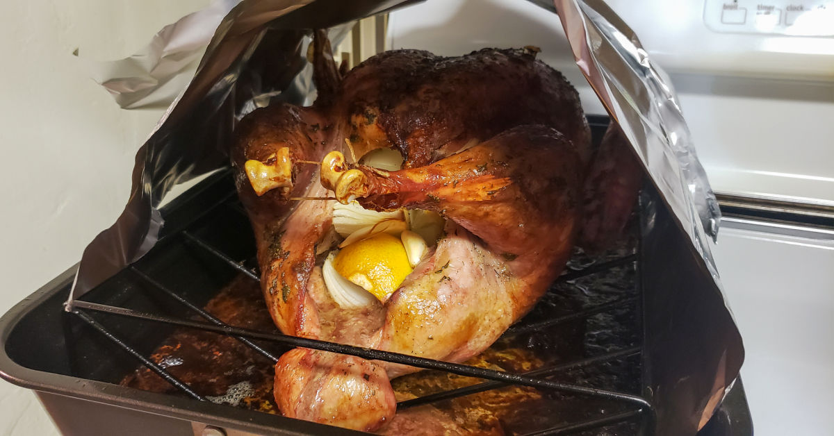 Turkey being tented after being roasted.