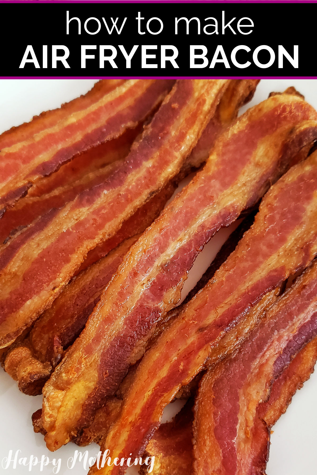 Close up of air fryer bacon on plate.
