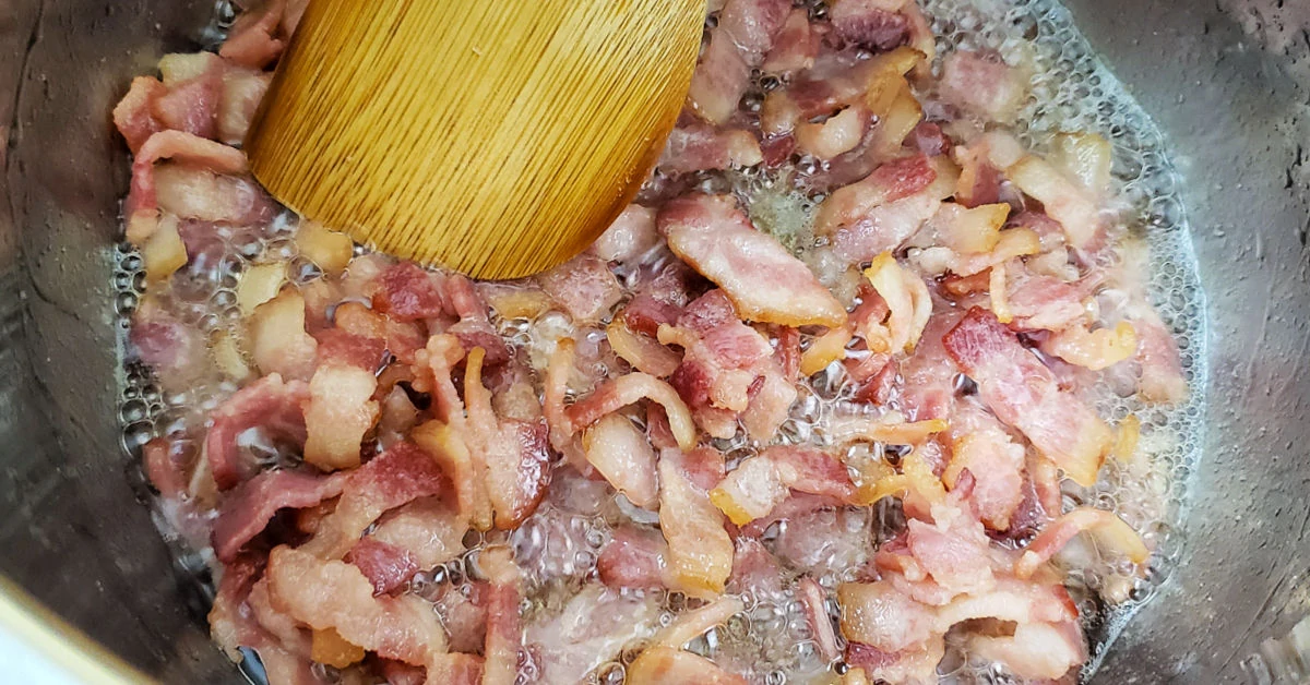 Bacon being cooked in Instant Pot.