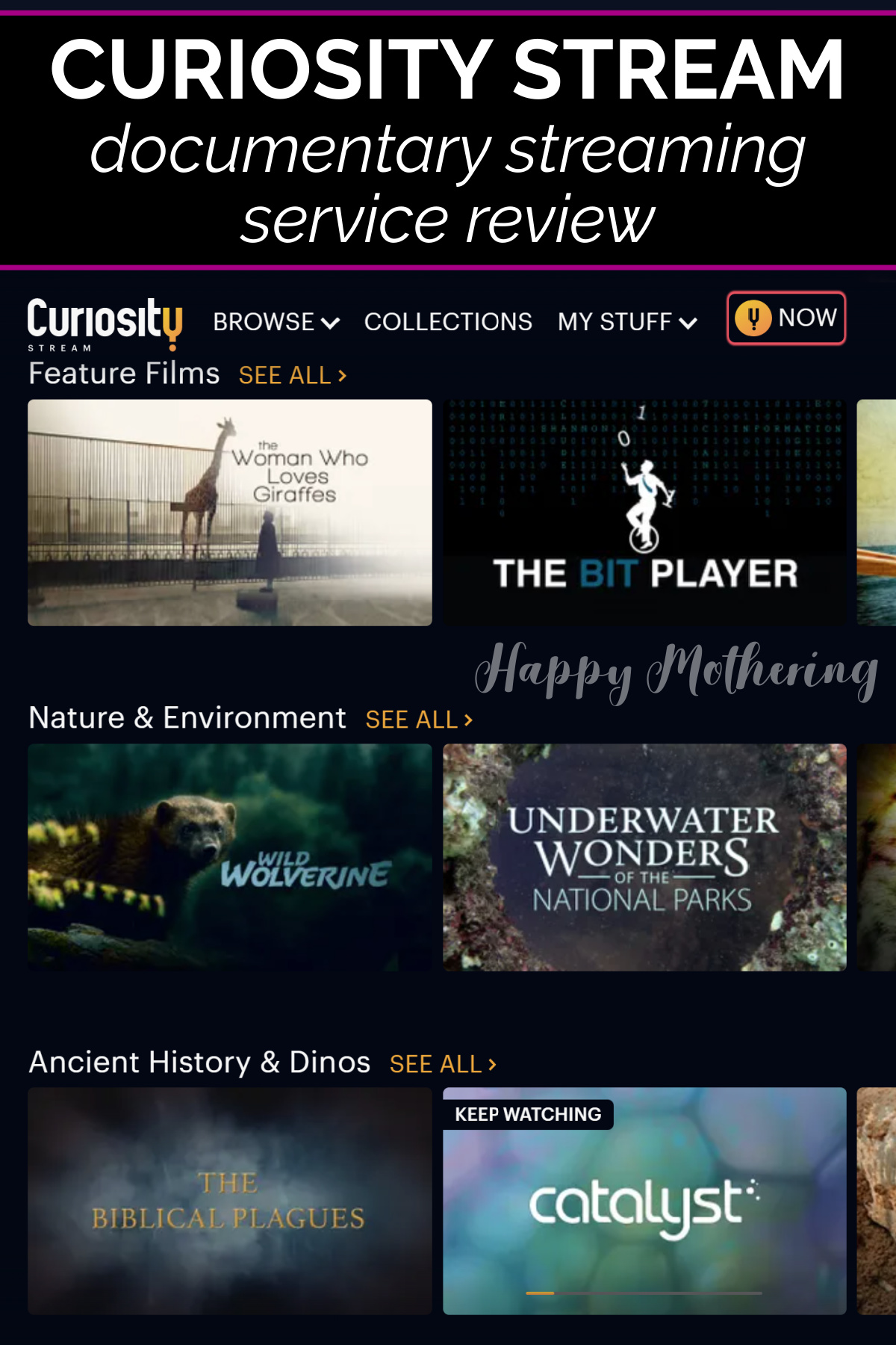 Screenshot of Curiosity Stream documentaries.