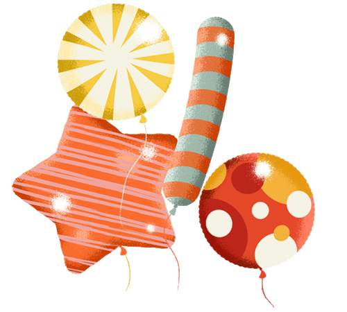 4 animated party balloons.