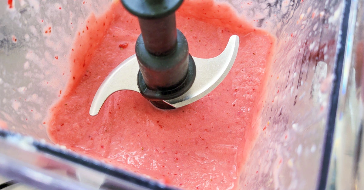 Strawberry Banana Smoothie in blender ready to be served.