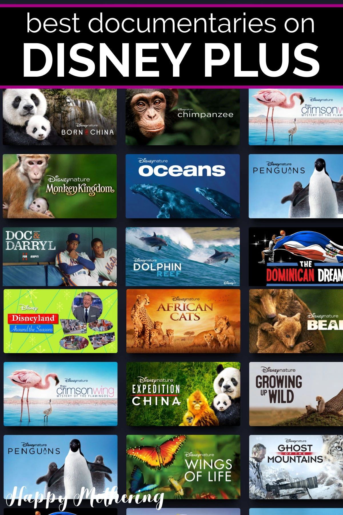 Screenshot of documentary films and shows streaming on the Disney Plus platform.